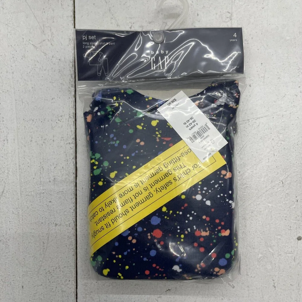 Gap Pajama Set Kids 4 Years Multicolor Paint Splatter Cotton 2 Piece Sleepwear